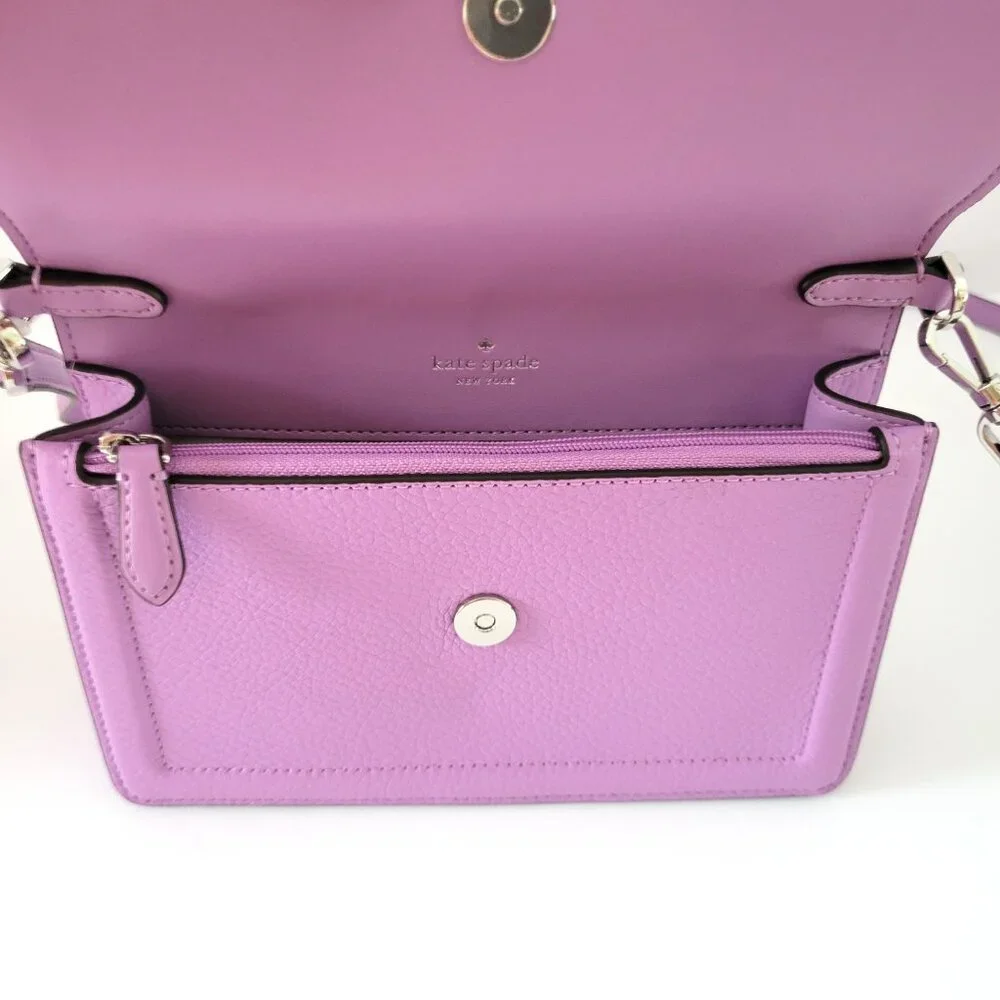 Kate Spade KM611 Knot Pebbled Leather Mini Flap Crossbody Handbag Wisteria - Picture 7 of 8